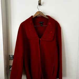 Orange  Embroidered Collar Wool Jacket